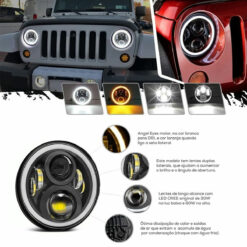 2 Farol Led Angel Eyes 7Pol p/ Troller Jeep Wrangler Samurai