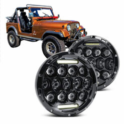 Par Farol Full Black Led 75 Watts 7 Polegadas Jeep CJ7 e CJ8