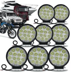 8 Faróis Led Redondo 4 Polegadas de Longo Alcance 42 Watts