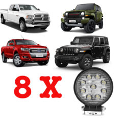 8 Faróis de Milha Led Redondo 4 Pol Longo Alcance 27 Watts