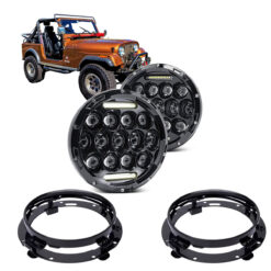 Par Farol Full Led 7 Pol + Suportes Jipe Jeep CJ7 e CJ8